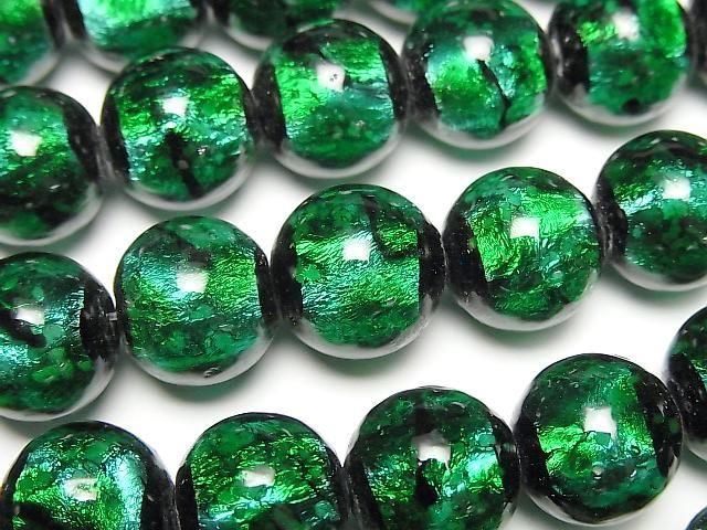 【動画】とんぼ玉 ラウンド12mm 【ライトブルー×グリーン/蓄光タイプ】 1/4連~1連(約34cm)の画像