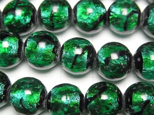 【動画】とんぼ玉 ラウンド12mm 【ライトブルー×グリーン/蓄光タイプ】 1/4連~1連(約34cm) サムネイル2