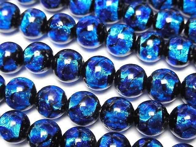 【動画】とんぼ玉 ラウンド8mm 【ブルー×ライトブルー/蓄光タイプ】 1/4連~1連(約36cm)の画像