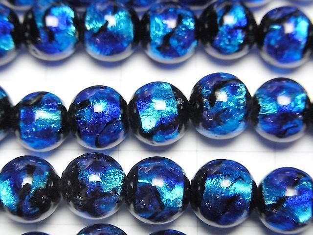 【動画】とんぼ玉 ラウンド8mm 【ブルー×ライトブルー/蓄光タイプ】 1/4連~1連(約36cm) サムネイル2