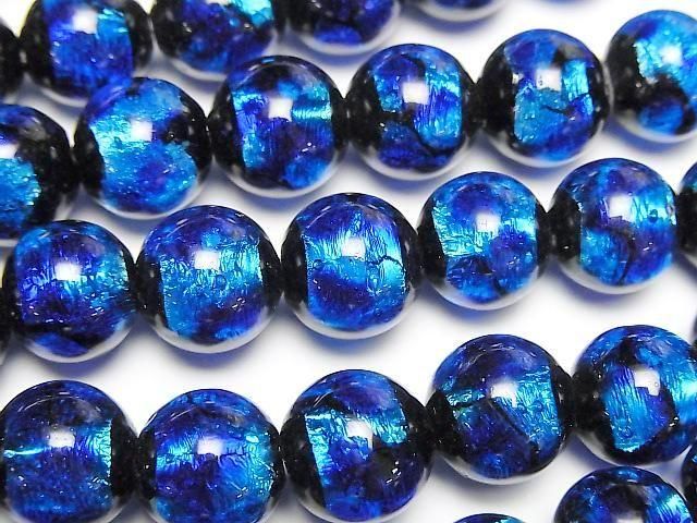 【動画】とんぼ玉 ラウンド10mm 【ブルー×ライトブルー/蓄光タイプ】 1/4連~1連(約36cm)の画像