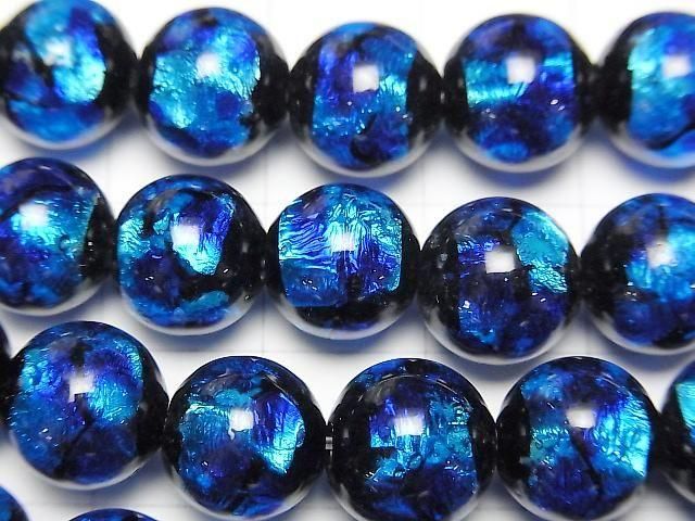 【動画】とんぼ玉 ラウンド10mm 【ブルー×ライトブルー/蓄光タイプ】 1/4連~1連(約36cm) サムネイル2