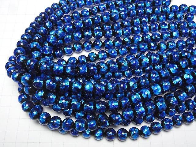 【動画】とんぼ玉 ラウンド10mm 【ブルー×ライトブルー/蓄光タイプ】 1/4連~1連(約36cm) サムネイル4