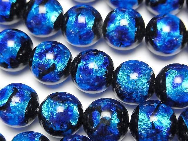 【動画】とんぼ玉 ラウンド12mm 【ブルー×ライトブルー/蓄光タイプ】 1/4連~1連(約34cm)の画像