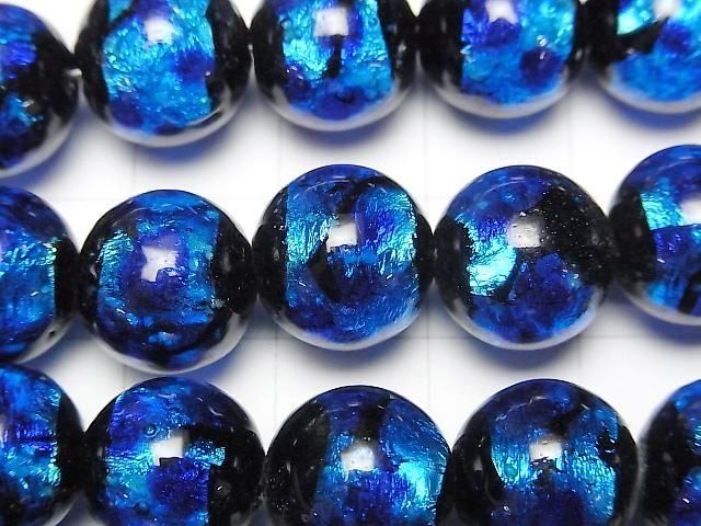 【動画】とんぼ玉 ラウンド12mm 【ブルー×ライトブルー/蓄光タイプ】 1/4連~1連(約34cm) サムネイル2