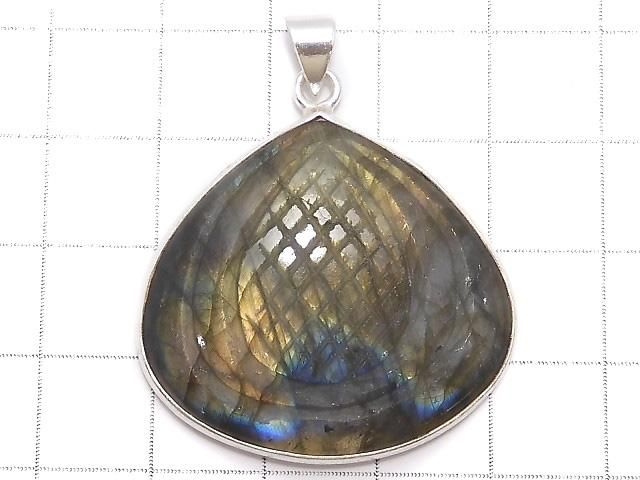 【動画】【1点もの】レインボーラブラドライトAAA- 彫刻入りペンダントトップ SILVER925製 NO.24 サムネイル2