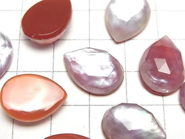 【動画】カーネリアン×ホワイトシェル×クリスタルAAA- ペアシェイプ ローズカット18×13mm 2個 サムネイル2