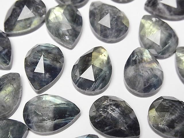 【動画】オニキス×ラブラドライト×クリスタルAA++ ペアシェイプ ローズカット18×13mm 2個の画像