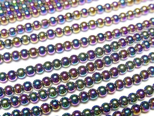 【動画】ヘマタイト 極小ラウンド2mm メタリックコーティング 1連(約38cm)の画像