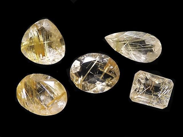 【動画】【1点もの】宝石質ルチルクォーツAAA- ルース ファセットカット 5粒セット NO.55の画像