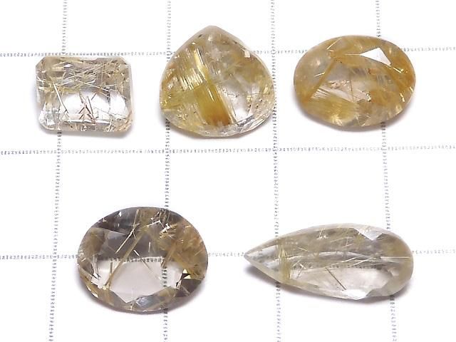 【動画】【1点もの】宝石質ルチルクォーツAAA- ルース ファセットカット 5粒セット NO.55 サムネイル2