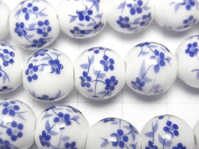 【動画】セラミックビーズ ラウンド12mm 【小花柄/ブルー】 1連(約31cm) サムネイル2
