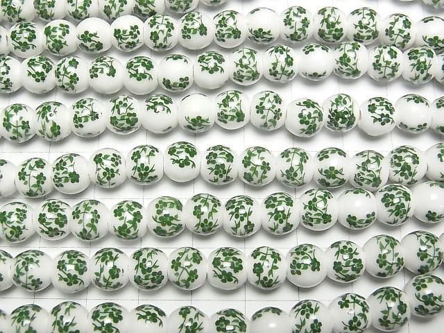 【動画】セラミックビーズ ラウンド8mm 【小花柄/グリーン】 1連(約29cm) サムネイル3