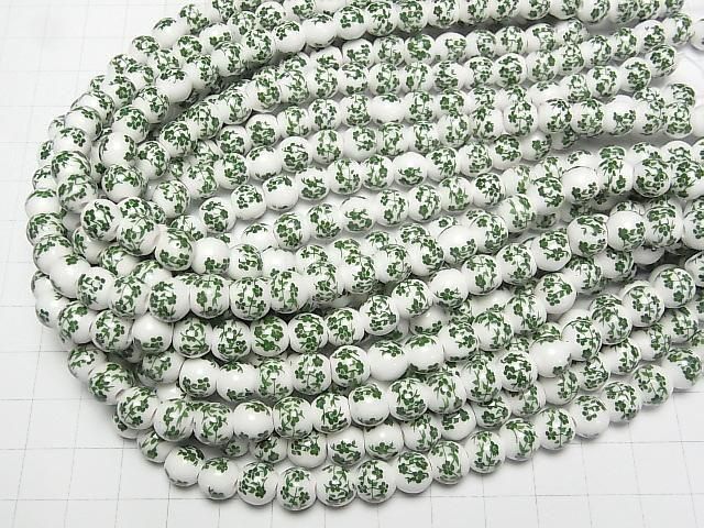 【動画】セラミックビーズ ラウンド8mm 【小花柄/グリーン】 1連(約29cm) サムネイル4