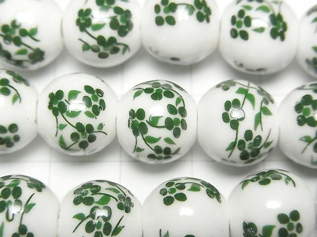 【動画】セラミックビーズ ラウンド12mm 【小花柄/グリーン】 1連(約31cm) サムネイル2