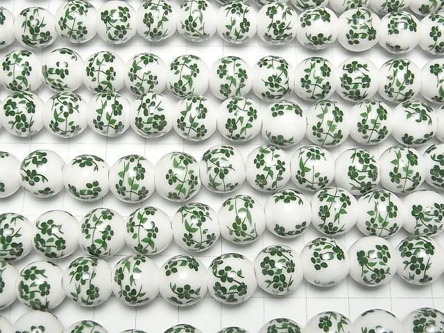 【動画】セラミックビーズ ラウンド12mm 【小花柄/グリーン】 1連(約31cm) サムネイル3