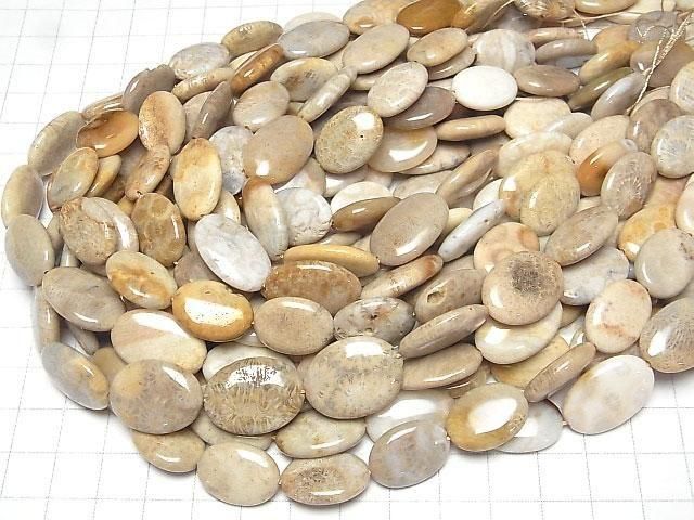 【動画】フォシルコーラル(化石珊瑚) フラットオーバル 1連(約36cm) サムネイル4