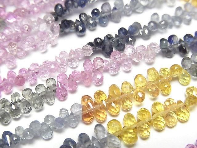 【動画】宝石質マルチカラーサファイアAAA- ドロップ ブリオレットカット 1連(約18cm)の画像
