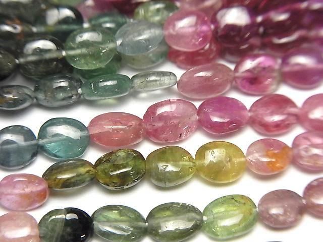 【動画】宝石質マルチカラートルマリンAA++ オーバル~タンブル 1連(約32cm)の画像
