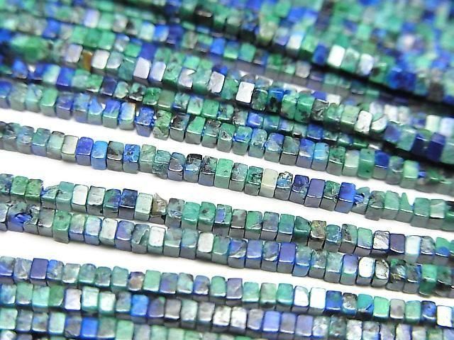 【動画】アズライト(アズマラカイト)AAA スクエアロンデル(ディスク)1.5×1.5×1mm 1連(約36cm)の画像