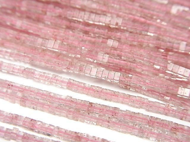 【動画】ピンクエピドートAA++ スクエアロンデル(ディスク)1.5×1.5×1mm 1連(約36cm)の画像