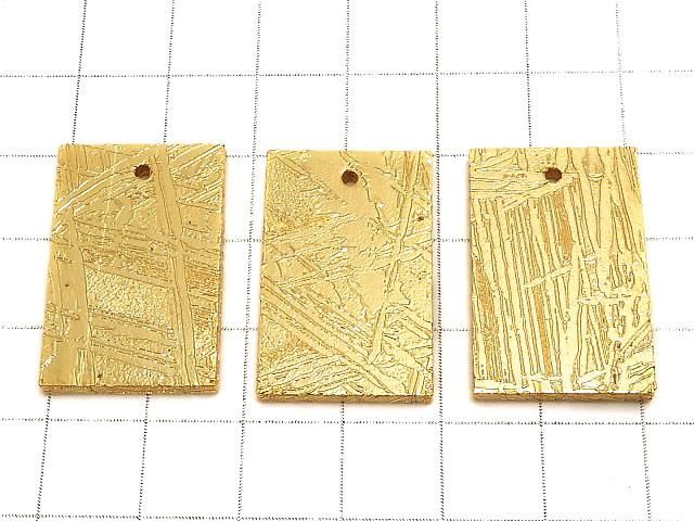 【動画】メテオライト(アルタイ隕石) 穴あきレクタングル27×17mm イエローゴールド 1個 サムネイル2