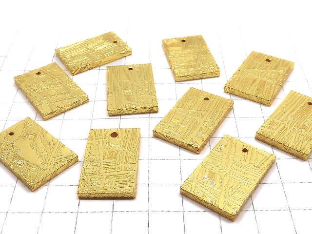 【動画】メテオライト(アルタイ隕石) 穴あきレクタングル27×17mm イエローゴールド 1個 サムネイル4