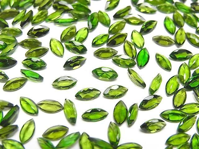 【動画】宝石質クロムダイオプサイドAAA- ルース マーキスファセットカット6×3mm 3粒の画像