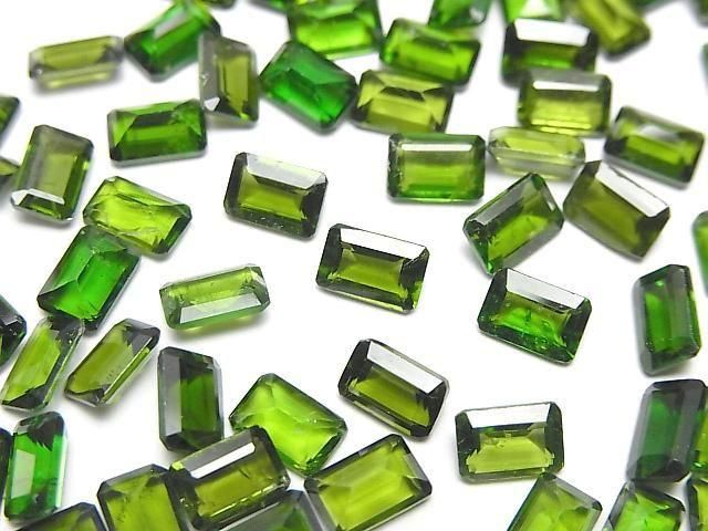 【動画】宝石質クロムダイオプサイドAAA- ルース レクタングルファセットカット6×4mm 2粒の画像