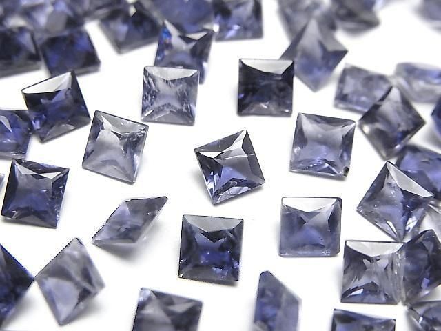 【動画】宝石質アイオライトAAA- ルース プリンセスカット5×5mm 3粒の画像