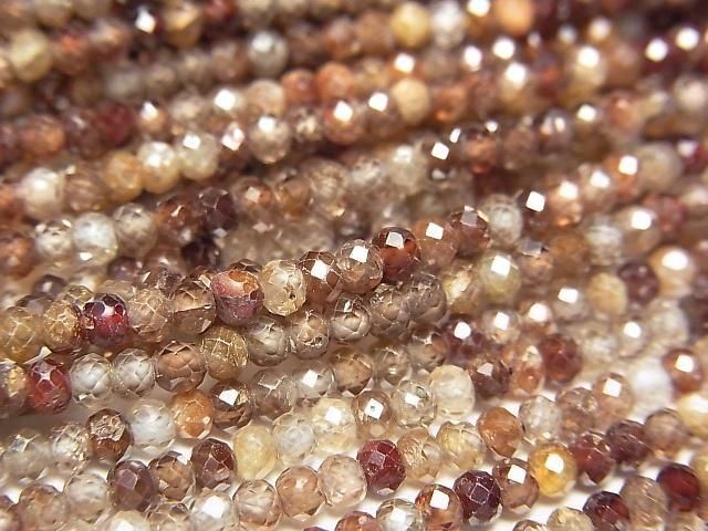 【動画】【素晴らしい輝き】天然ブラウンジルコンAA 極小ボタンカット3×3×2mm 1連(約36cm)の画像