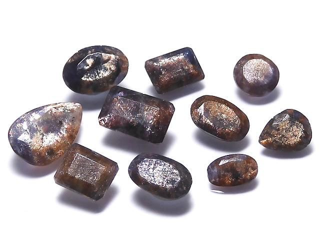 【動画】【1点もの】宝石質アイオライトサンストーンAAA ルース ファセットカット 10粒セット NO.301の画像