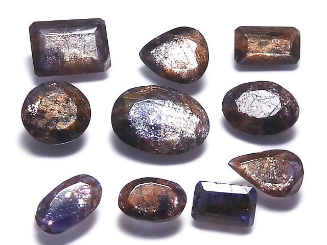 【動画】【1点もの】宝石質アイオライトサンストーンAAA ルース ファセットカット 10粒セット NO.302の画像