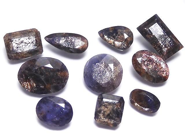 【動画】【1点もの】宝石質アイオライトサンストーンAAA ルース ファセットカット 10粒セット NO.303の画像