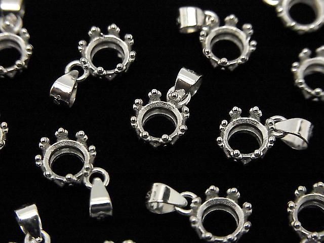 【動画】Silver925 クラウン ペンダント空枠 ラウンドファセットカット5mm ロジウム 1個の画像
