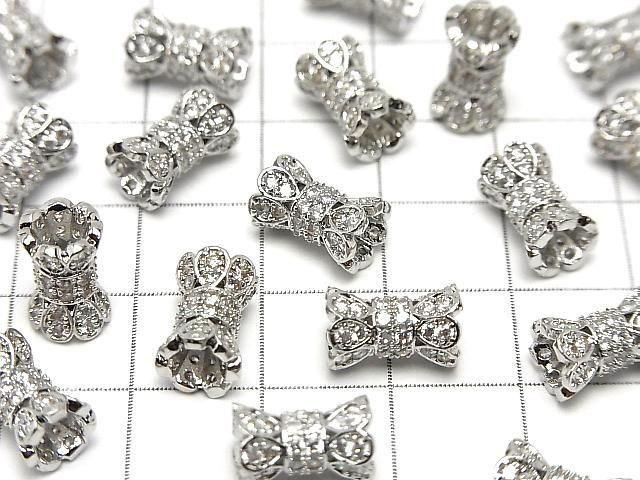 メタルパーツ リボン型チューブ10.5×6.5×6.5mm シルバーカラー(CZ付) 1個 サムネイル3
