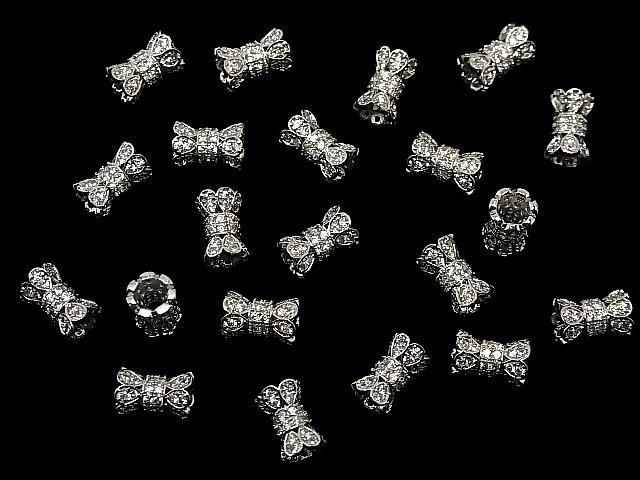 メタルパーツ リボン型チューブ10.5×6.5×6.5mm シルバーカラー(CZ付) 1個 サムネイル4
