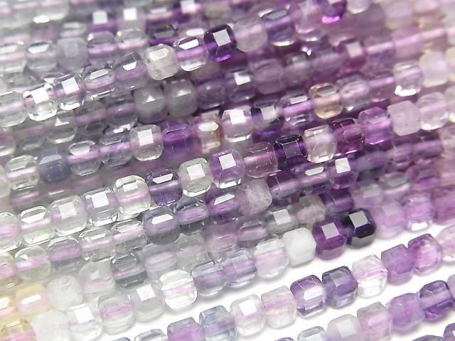 【動画】【素晴らしい輝き】マルチカラーフローライトAA++ キューブカット3×3×3mm カラーグラデーション 1連(約37cm)の画像