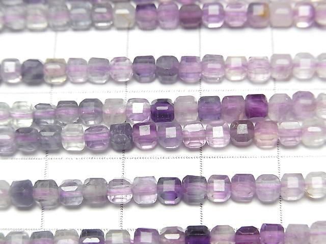 【動画】【素晴らしい輝き】マルチカラーフローライトAA++ キューブカット3×3×3mm カラーグラデーション 1連(約37cm) サムネイル2