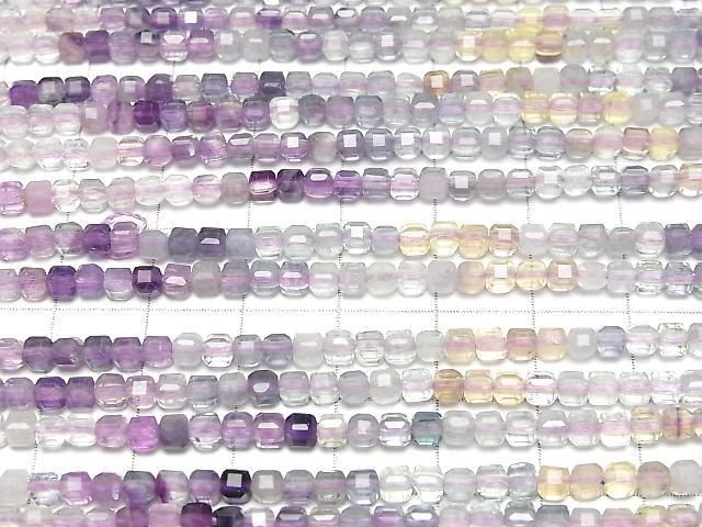 【動画】【素晴らしい輝き】マルチカラーフローライトAA++ キューブカット3×3×3mm カラーグラデーション 1連(約37cm) サムネイル3