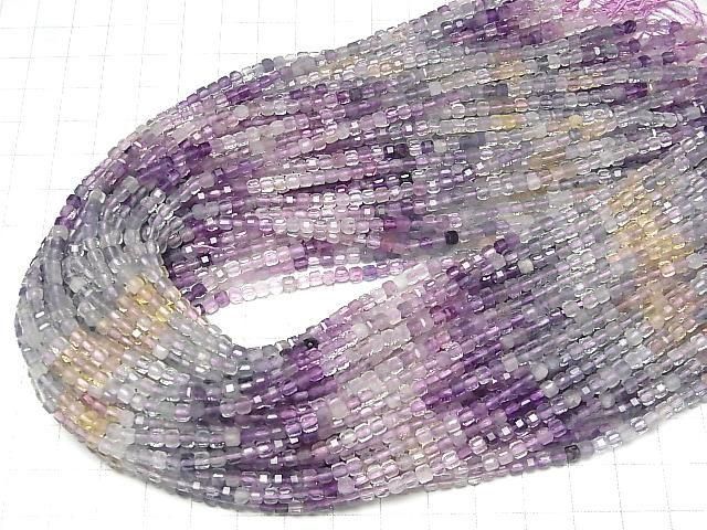 【動画】【素晴らしい輝き】マルチカラーフローライトAA++ キューブカット3×3×3mm カラーグラデーション 1連(約37cm) サムネイル4
