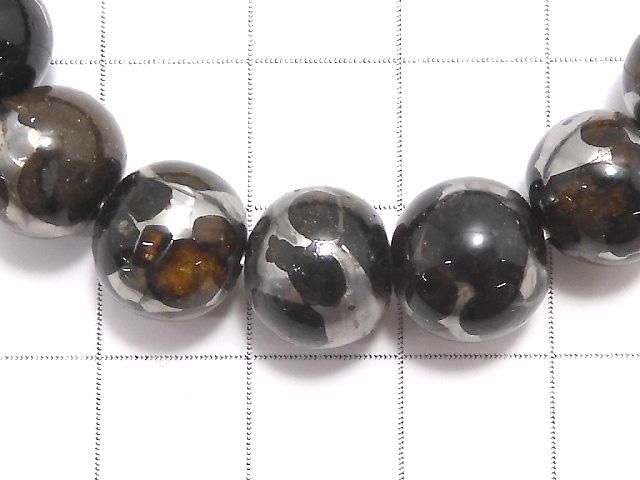 【動画】【1点もの】ケニア産セリコパラサイト隕石 ラウンド10mm 1連(ブレス) NO.3 サムネイル3