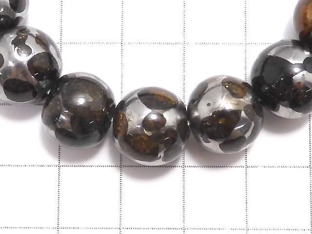 【動画】【1点もの】ケニア産セリコパラサイト隕石 ラウンド12mm 1連(ブレス) NO.8 サムネイル3