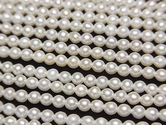【動画】淡水真珠AA++ セミラウンド~ポテト3mm ホワイト 1連(約38cm)の画像