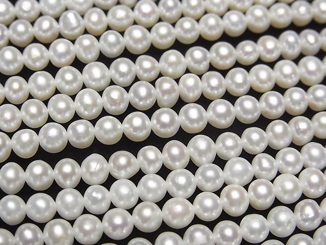 【動画】淡水真珠AA++ セミラウンド~ポテト4mm ホワイト 1連(約37cm)の画像