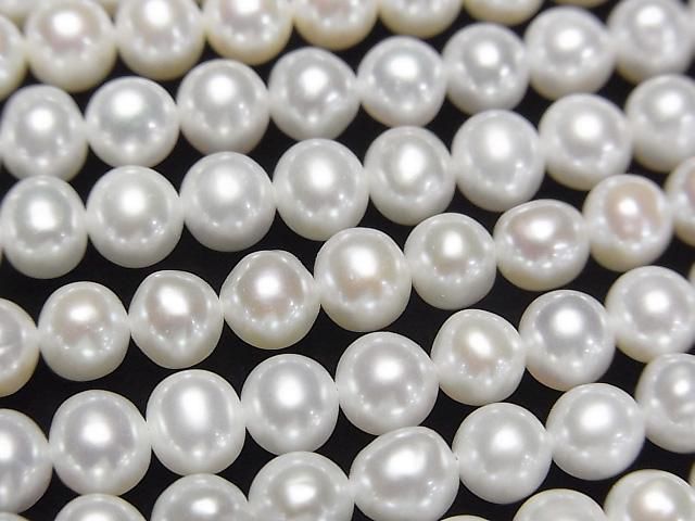 【動画】淡水真珠AAA- セミラウンド~ポテト5~5.5mm ホワイト 半連/1連(約37cm)の画像