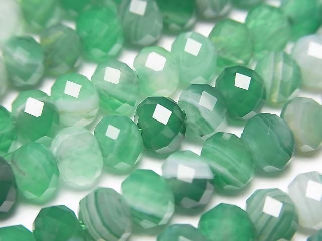 【動画】【素晴らしい輝き】グリーンストライプアゲート ボタンカット6×6×4mm 1連(約36cm)の画像