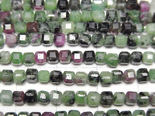 【動画】【素晴らしい輝き】ルビーインゾイサイト キューブカット3×3×3mm 1連(約37cm) サムネイル2