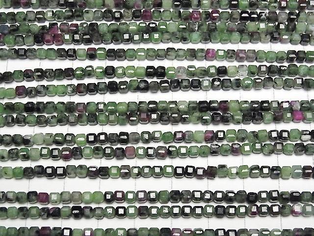 【動画】【素晴らしい輝き】ルビーインゾイサイト キューブカット3×3×3mm 1連(約37cm) サムネイル3