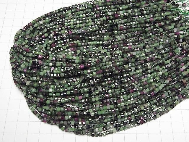 【動画】【素晴らしい輝き】ルビーインゾイサイト キューブカット3×3×3mm 1連(約37cm) サムネイル4
